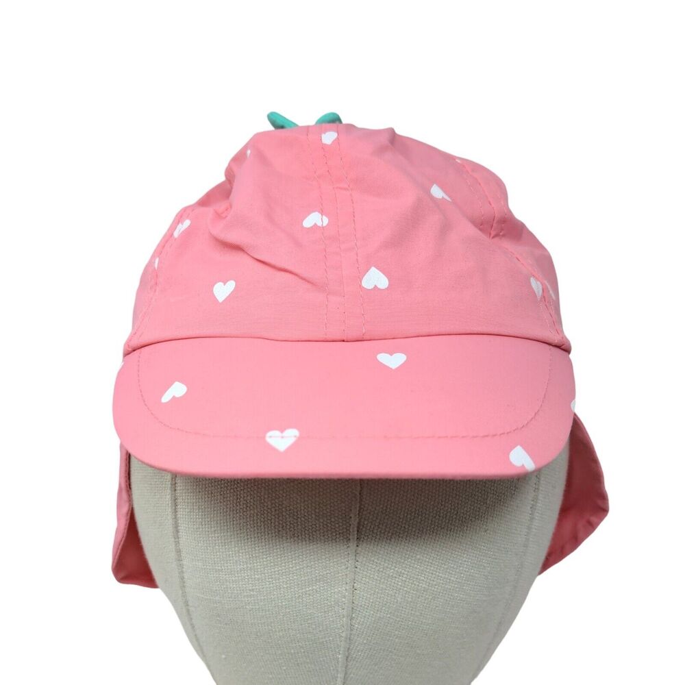 Unbranded Girl's Sun Hat Neck Flap All Over Heart Print Pink 100% Nylon